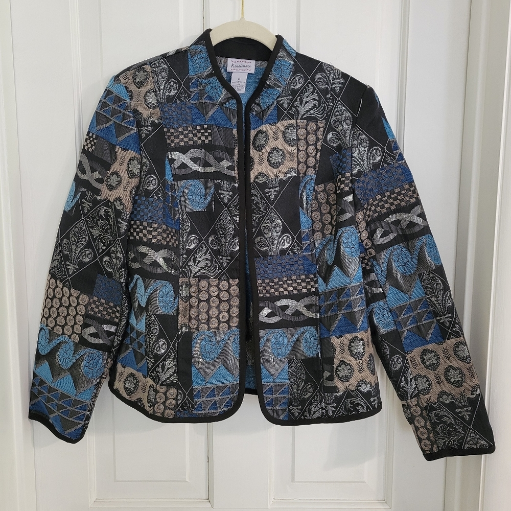 Vintage Tapestry Blazer‎ Jacket Womens Medium Boho Office Career Artsy Pockets